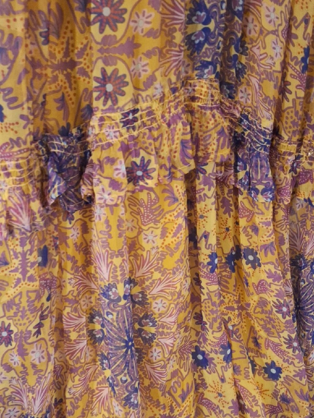 Anthropologie Mustard Yellow/Lavender Floral Tiered Maxi Dress. Size Medium NWT - Picture 9 of 15